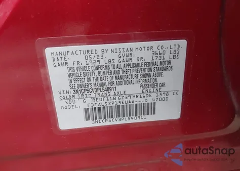 2023 Nissan Kicks Sv Xtronic Cvt из США, поврежденный, VIN 3N1CP5CV3PL540911